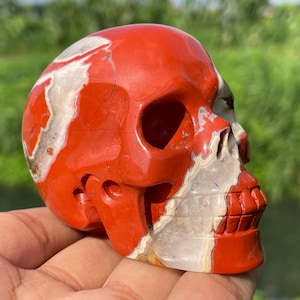 2.8&#39;&#39;+ Natural Red jasper skull,Hand carved,Crystal skull ,Quartz Crystal ,Home Decoration Gifts,Crystal healing, Crystal gifts