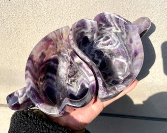 Cuencos de cristal de cuarzo amatista con forma de corazón de ensueño natural: decoración para el hogar tallada a mano