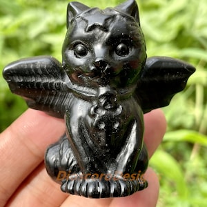 2,3 &#39;&#39; + Gato de obsidiana natural, Cráneo de gato de cristal de cuarzo, Gato tallado a mano, Decoración del hogar, Regalos de cristal, Curación con cristales, Aleatorio 1 pieza