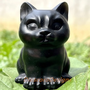 2.7 &#39;&#39; + Gato de obsidiana natural, Cráneo de gato de cristal de cuarzo, Gato tallado a mano, Decoración del hogar, Regalos de cristal, Curación con cristales, Aleatorio 1 pieza