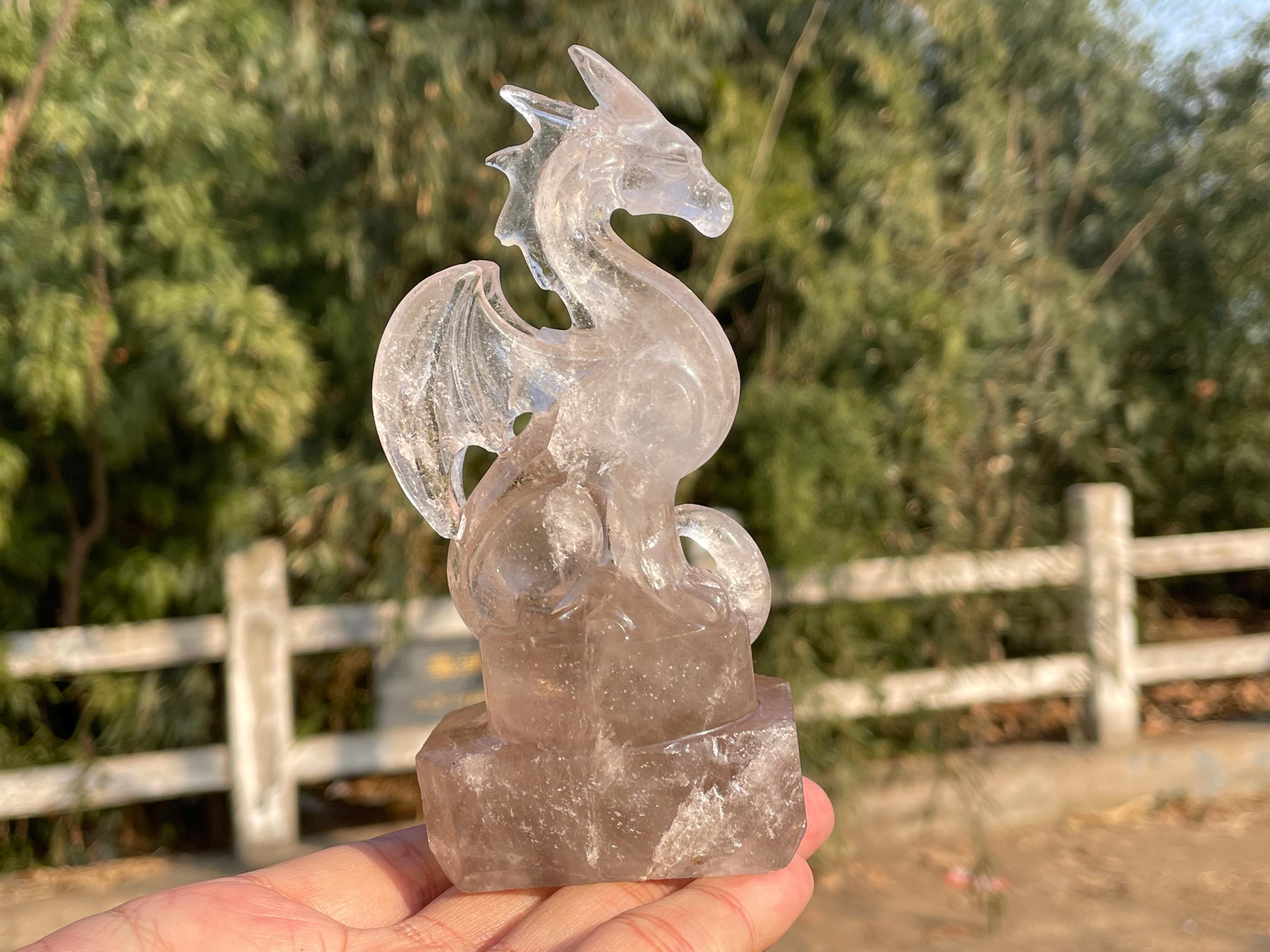 Smokey Quartz Dragon Skull, Hand Carved Crystal Sculpture, Home