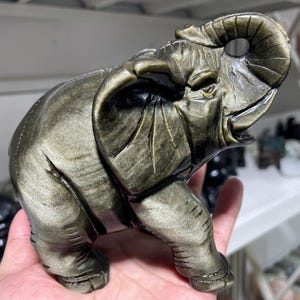 5 &quot;Nature Gold Obsidian Elefantenschädel, Quarzkristallschädel, Kristall geschnitzter Elefant, handgeschnitzt, Dekoration für Haus, Kristallgeschenke, Heilung / PC