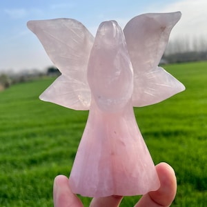 4&#39;&#39;+ Natural Pink rose quartz angel,Hand carved Angel,Crystal angel skull,Quartz Crystal angel,Home Decoration Gifts,random 1pc
