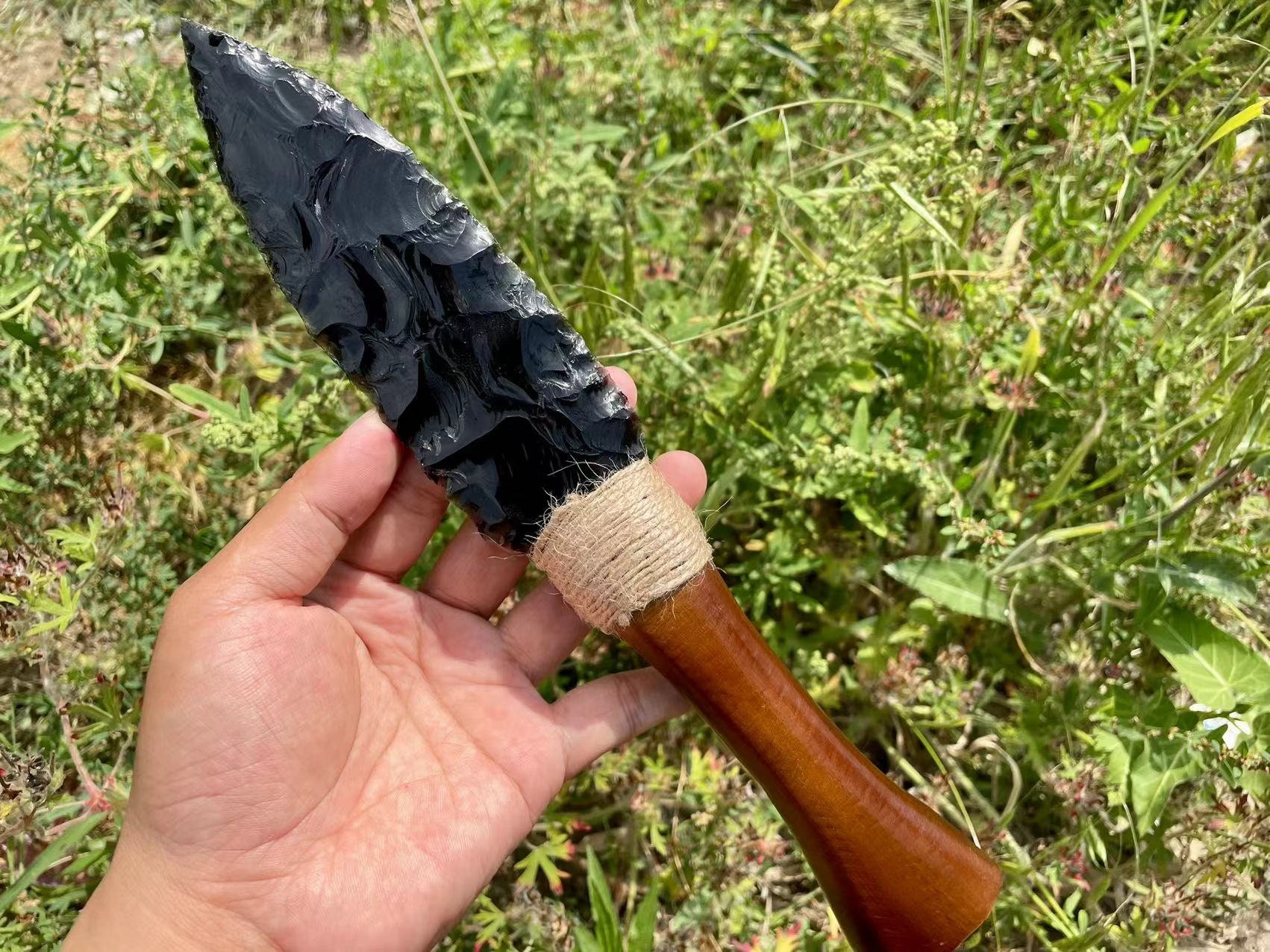 天然黒曜石ナイフ：手彫りクリスタルダガー、ホームデコレーション