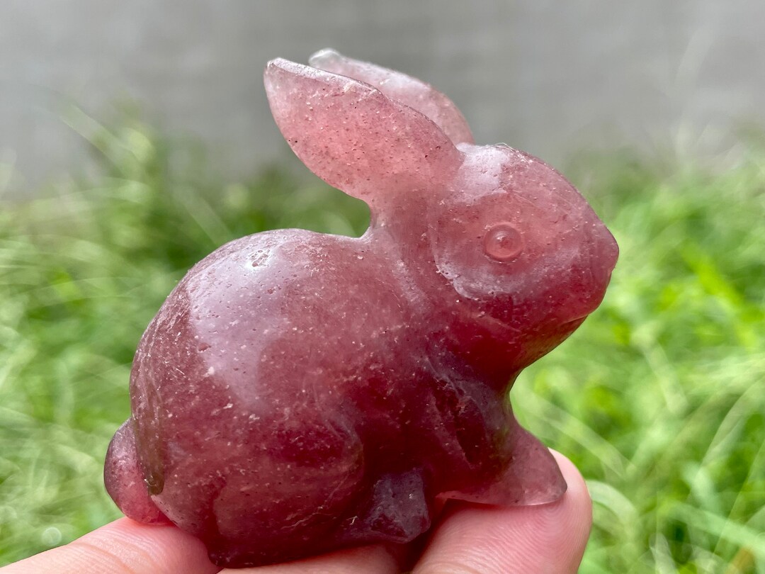 Hand Carved Strawberry Quartz Rabbit, Crystal Home Decor, 2.3'' - Etsy
