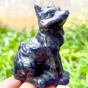 3.5&#39;&#39;+Natural sodalite fox,quartz crytal ,Hand carved fox skull, Crystal fox skull,Quartz crystal skull,Home Decoration Gifts, random 1pc