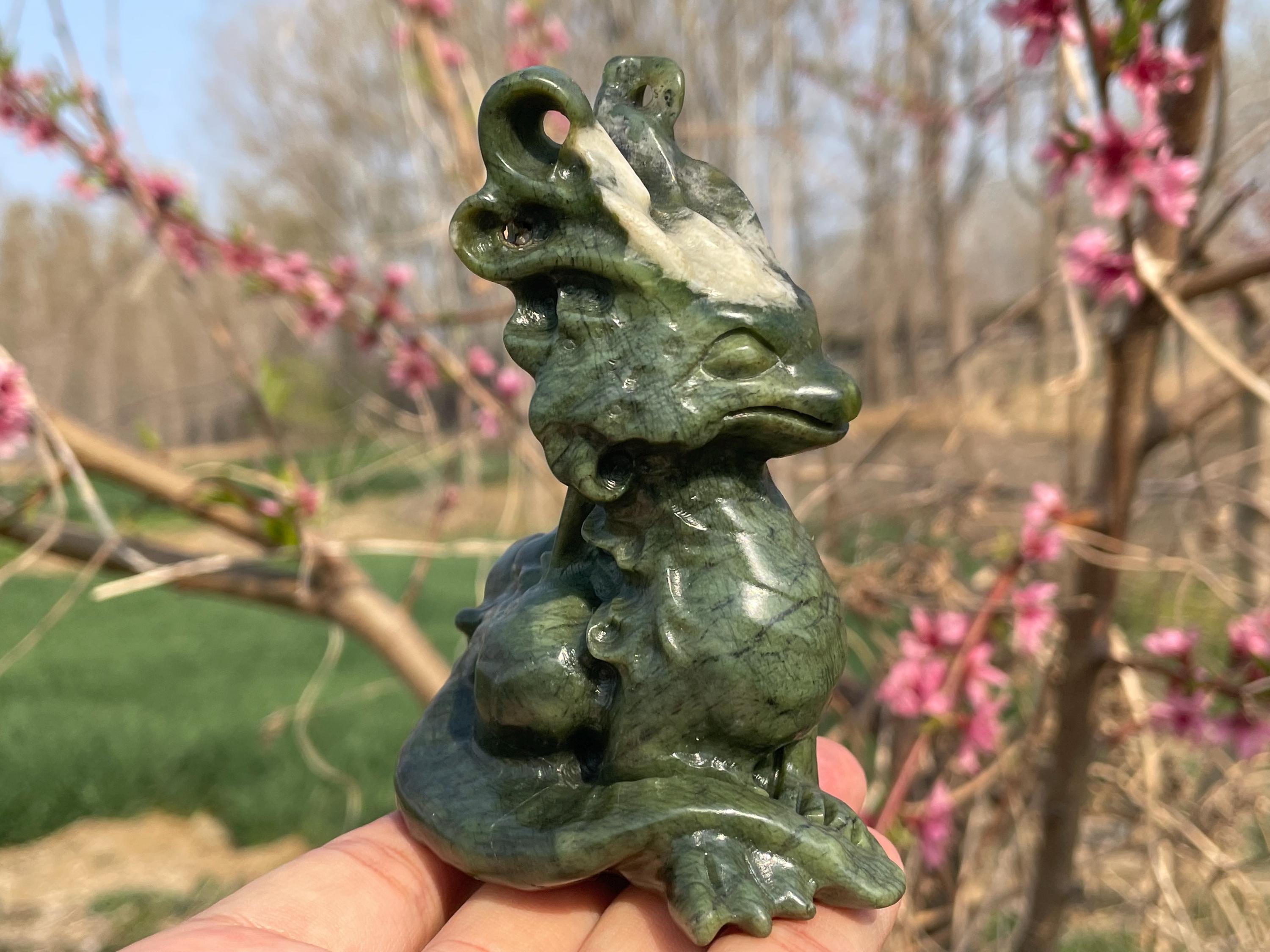 Hand Carved Green Jade Deer Skull: Crystal Healing Gift (4 Inch
