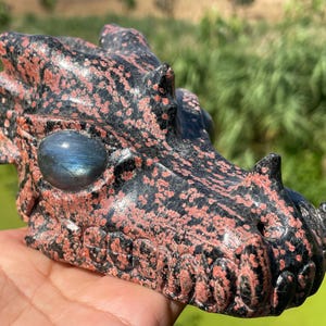 5.3&#39;&#39;+ Natural  Plum Blossom Stone dragon skull,Quartz Crystal dragon skull,Hand carved dragon,Crystal dragon,Home Decoration Gifts