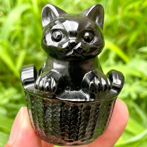 2,3 &#39;&#39;+ gato de obsidiana natural, cráneo de gato de cristal de cuarzo, gato tallado a mano, decoración del hogar, regalos de cristal, curación de cristal, 1 pieza al azar
