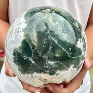 6.7&quot; Natural moss agate geode ball,Quartz crystal,Crystal sphere,Hand carved,Agate specimen,Rough gem,Home decoration,Crystal gifts,Healing