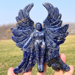 5.3&#39;&#39;+ Natural sodalite angel,Hand carved Angel skull,Crystal angel skull,Quartz Crystal angel,Home Decoration Gifts,random 1pc