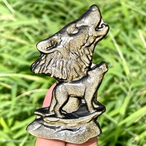 3&#39;&#39; Natural Gold obsidian Wolf,Hand carved Wolf skull,Crystal Wolf skull,Quartz crystal skull,Home Decoration Gifts, random 1pc