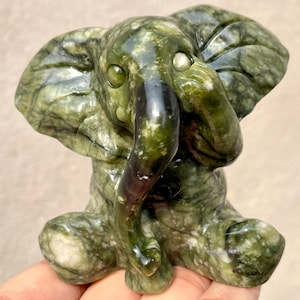 3.3 &quot;Natural Green Jade Elefant Schädel, Quarzkristall Schädel, Kristall geschnitzter Elefant, Hand geschnitzt, Dekoration für Haus, Kristallgeschenke, Heilung / PC