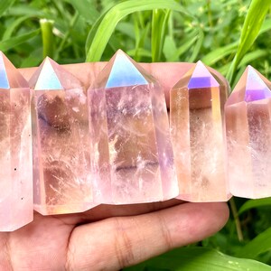 Pink Titanium Rainbow Aura Lemurian wand specimen,Quartz Crystal specimen,Home decoration,Energy crystal,Crystal gift,Crystal healing/1pc