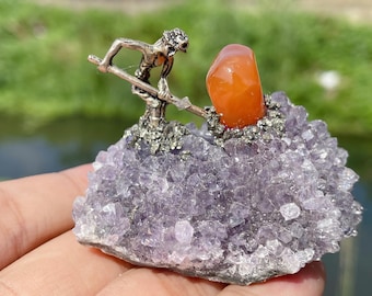 Natural Amethyst Cluster with Crystal Skull: Home Decor, Healing Crystal