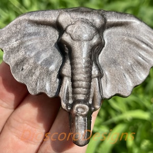 3 &#39;&#39;+ Natürlicher Silber Obsidian Elefantenschädel, handgeschnitzter Elefant, Kristallelefant, Quarzkristallschädel, Dekorationsgeschenke, zufälliges 1Stk
