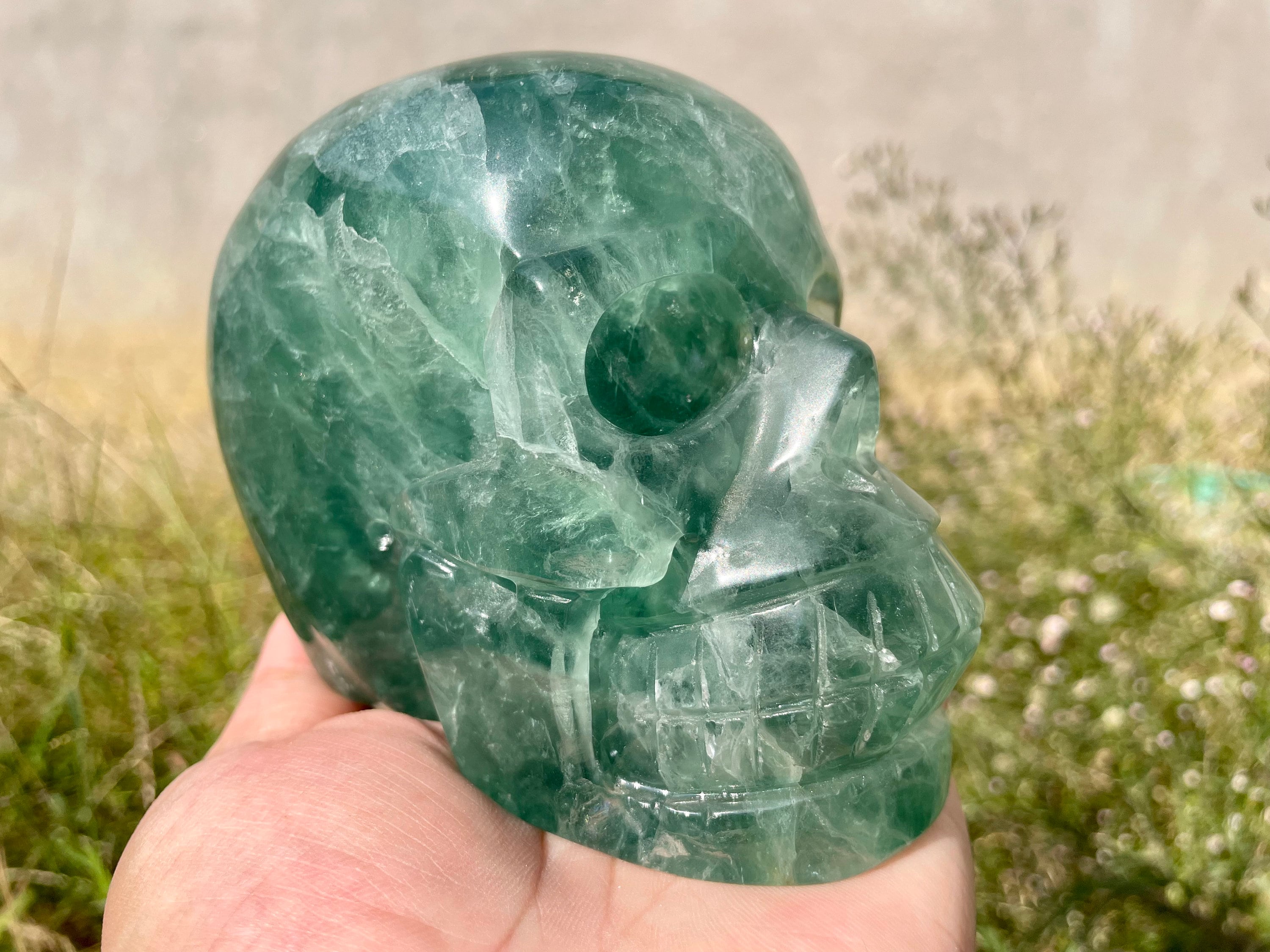 石笛　クリスタル　２６０８２０ Green Fluorite Skull: Hand Carved Crystal Healing Decor (4.5'') - Etsy