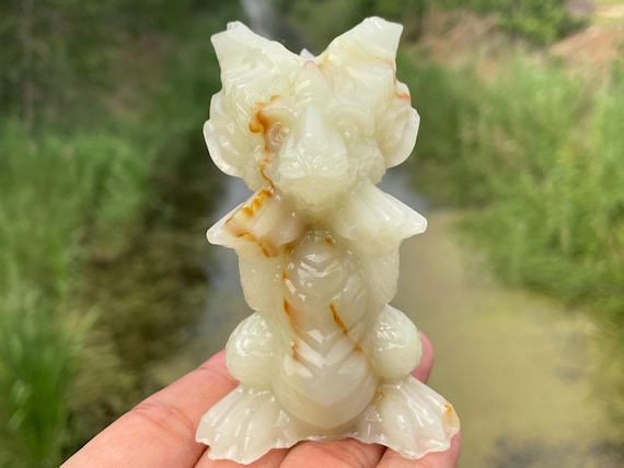 Hand Carved Onyx Dragon Skull: Natural Crystal Home Decor
