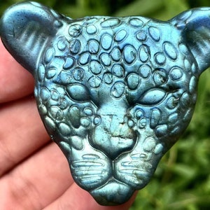 2&#39;&#39;+Natural Labradorite leopard skull ,Hand carved leopard,Crystal cheetah skull,Quartz Crystal cheetah,Home Decoration Gifts,random 1pc