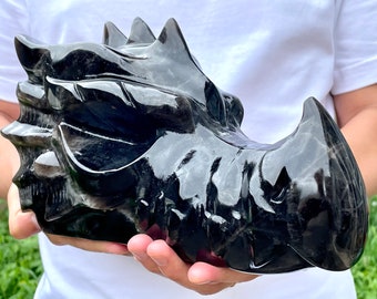 Smokey Quartz Dragon Skull: Hand-Carved Crystal Home Decor
