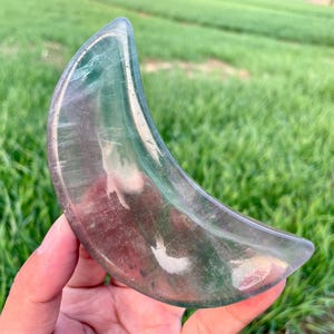 4"Natural green fluorite moon ashtray,Hand carved, Crystal skull,Quartz crystal skull,Home Decoration,Crystal Gifts,Crystal healing