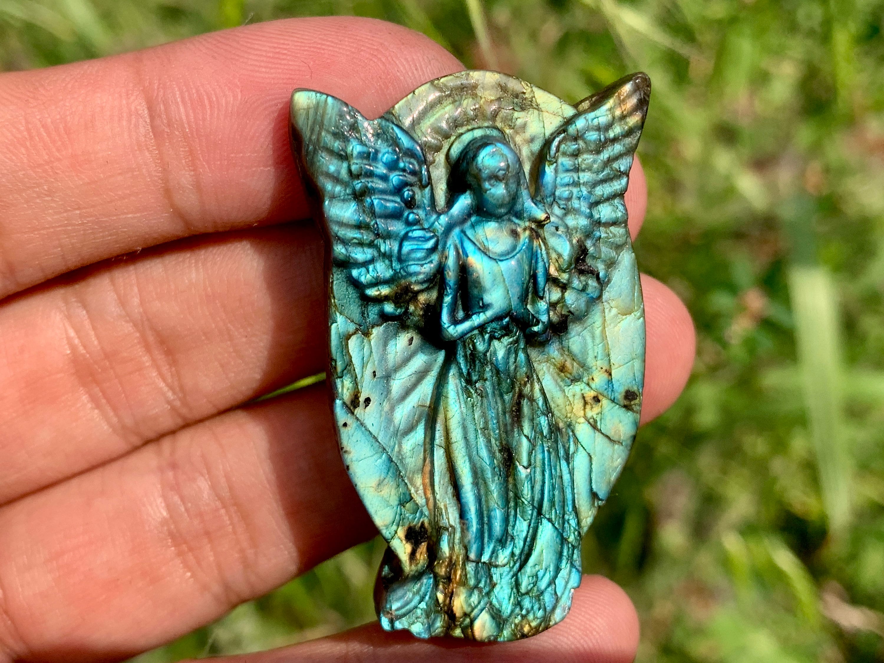 2.1''+ Hand carved Angel,Crystal angel skull,Natural labradorite ,Quartz Crystal angel,Home Decoration Gifts,random 1pc