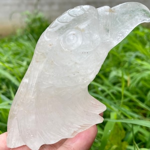 Clear Quartz Eagle Skull, Hand Carved Crystal Figurine, Home Decor