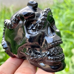3&#39;&#39;+ Natural obsidian snake ,Hand carved snake skull,Crystal snake skull,Quartz Crystal snake,Home Decoration Gifts,random 1pc