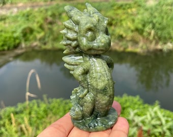 3.2'' 天然ドゥシャン翡翠ドラゴン、クリスタルドラゴン、ドラゴン
