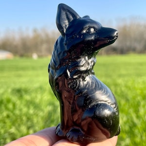 3.1&#39;&#39;+Natural Obsidian fox skull,Quartz Crystal fox,Hand carved fox skull,Home Decoration ,Crystal gifts,Crystal healing,Random 1pc