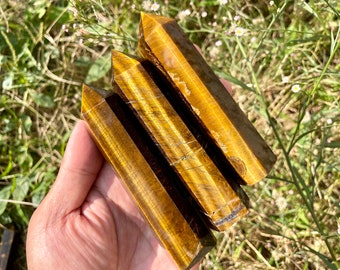 Natural Tiger's Eye Obelisk: Quartz Crystal Wand Point, Home Decor