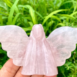 5.1&#39;&#39;+ Natural Pink rose quartz angel,Hand carved Angel,Crystal angel skull,Quartz Crystal angel,Home Decoration Gifts,random 1pc