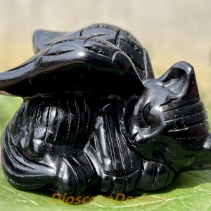 2.2&#39;&#39;+ Gato de obsidiana natural, cráneo de gato de cristal de cuarzo, gato tallado a mano, decoración del hogar, regalos de cristal, curación con cristales, 1 pieza aleatoria