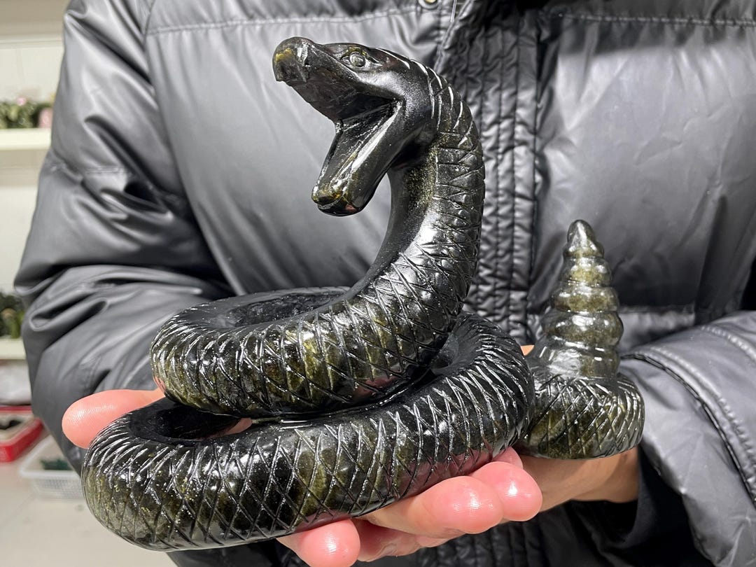 Gold Obsidian Rattlesnake Skull: Hand Carved Crystal Snake Decor - Etsy