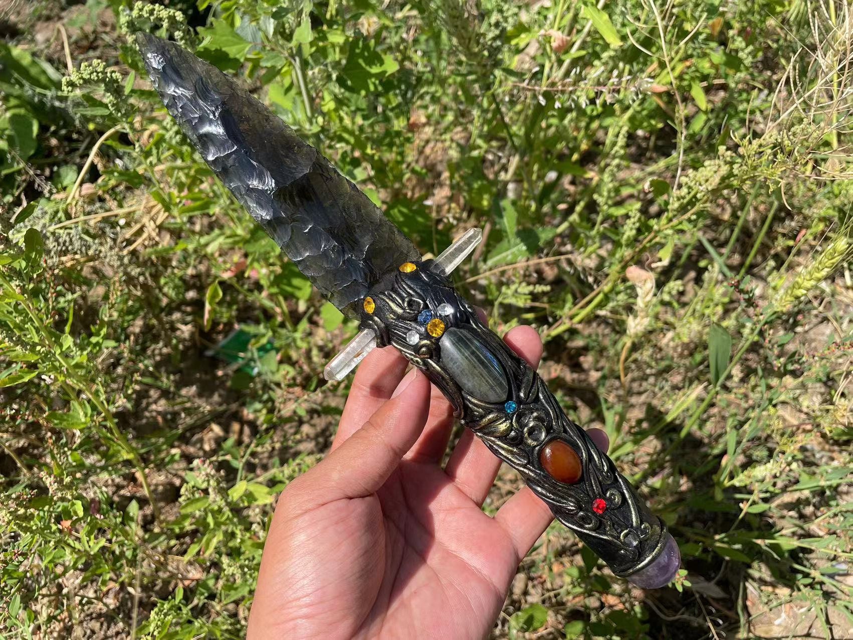 9"+Natural Ice obsidian diy dagger,Hand carved knife,Crystal diy knife,Home decoration,Amethyst energy,Clear crystal gift,healing random 1pc