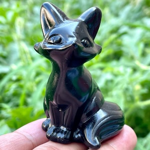 2.1&#39;&#39;+Natural Obsidian fox skull,Quartz Crystal fox,Hand carved fox skull,Home Decoration ,Crystal gifts,Crystal healing,Random 1pc