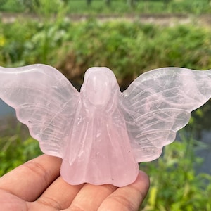 5.1&#39;&#39;+ Natural Pink rose quartz angel,Hand carved Angel,Crystal angel skull,Quartz Crystal angel,Home Decoration Gifts,random 1pc
