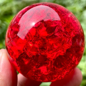 1.9&#39;&#39;+ Red Ball Aura Crackle glass Sphere,crystal ball,Explode glass ball, Aura Crystal Glass Ball,crystal ball decorate,crystal gift 1pc