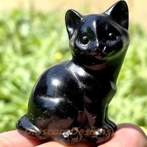 1.7 &#39;&#39; + Gato de obsidiana natural, Cráneo de gato de cristal de cuarzo, Gato tallado a mano, Decoración del hogar, Regalos de cristal, Curación con cristales, Aleatorio 1 pieza