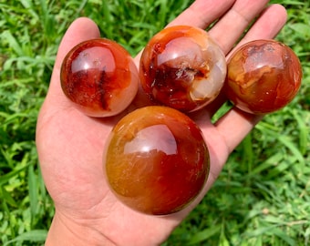 Natural Carnelian Sphere: Handmade Quartz Crystal Ball, Healing Stone