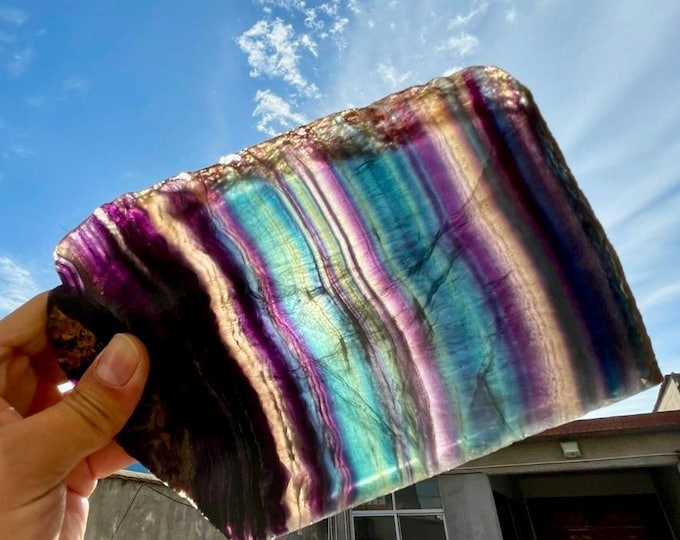 Natural Rainbow Fluorite Slice: Energy Crystal Home Decor