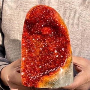 Yellow Quartz Crystal Geode Specimen: Home Decor, Healing Gift