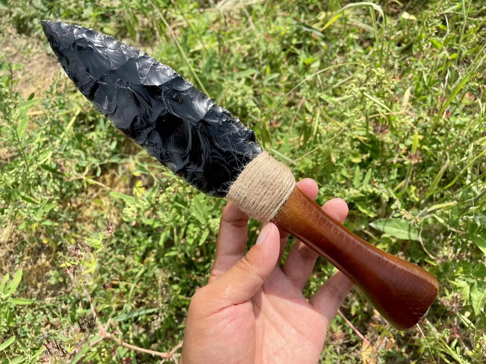 天然黒曜石ナイフ：手彫りクリスタルダガー、ホームデコレーション