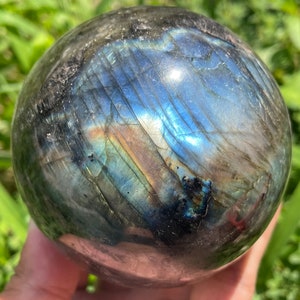 3“ Natural Labradorite ball,Handmade sphere,Quartz crystal ball,Crystal Gifts,Home Decoration,Crystal Healing ,R40