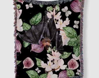 Boho vävd filt, mysig heminredning, present till naturälskare, botanisk pläd, perfekt för höstdekor, strandfilt