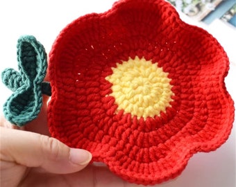 Handwoven wool flower shaped coasters
