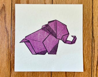 Origami Elephant Print | Purple Paper Elephant | Art Print