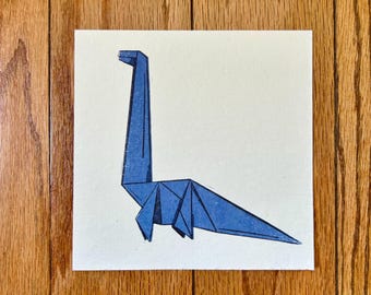 Origami Dinosaur Print | Blue Paper Dinosaur | Art Print