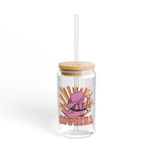 Retro Cowgirl Glass Tumbler | Iced Coffee Glass | Cowgirl Iced Coffee Glass | Cowgirl Iced Coffee Cup | Retro Tumbler |  16oz Tumbler