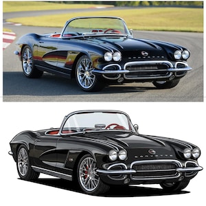 May include: A black convertible car with chrome detailing and a red interior. The car has a streamlined design with a low profile and a curved windscreen. The car is parked on a paved road.